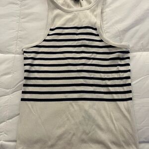 J. Crew Navy and White Striped Ribbed Tank Top